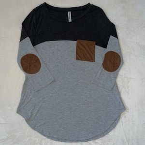 Large Zenana Premium Two Toned Gray Top